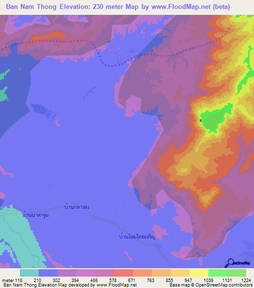 Ban Nam Thong,Thailand Elevation Map