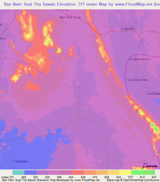 Ban Nam Suai Tha Sawan,Thailand Elevation Map