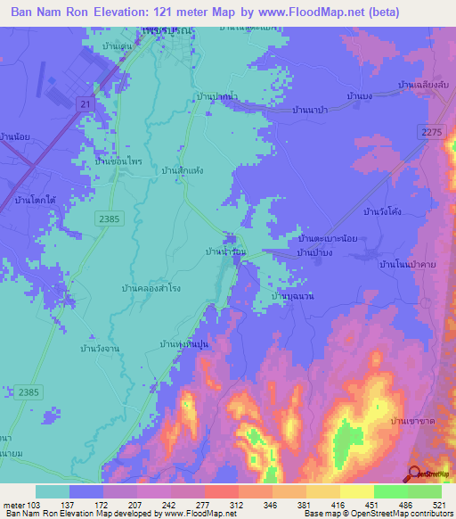 Ban Nam Ron,Thailand Elevation Map