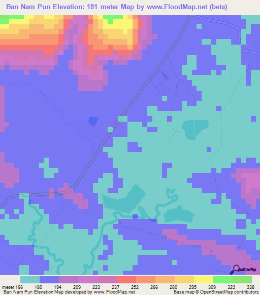 Ban Nam Pun,Thailand Elevation Map