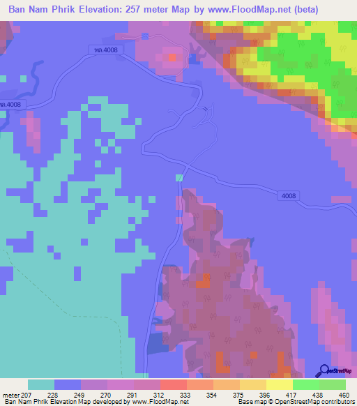 Ban Nam Phrik,Thailand Elevation Map