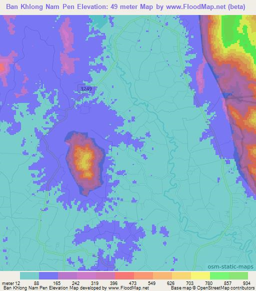 Ban Khlong Nam Pen,Thailand Elevation Map