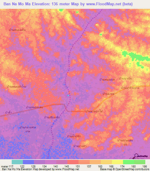 Ban Na Mo Ma,Thailand Elevation Map