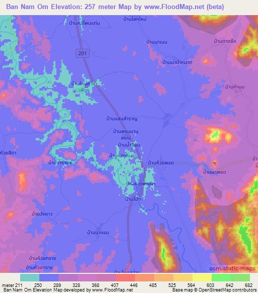 Ban Nam Om,Thailand Elevation Map