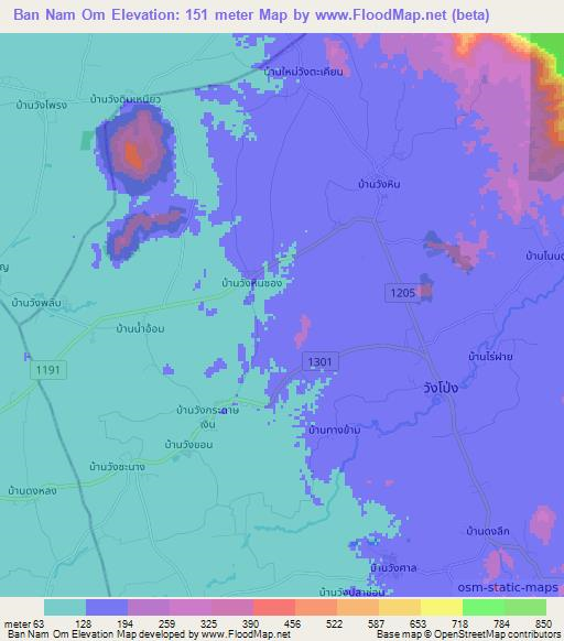 Ban Nam Om,Thailand Elevation Map