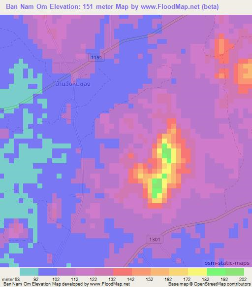 Ban Nam Om,Thailand Elevation Map