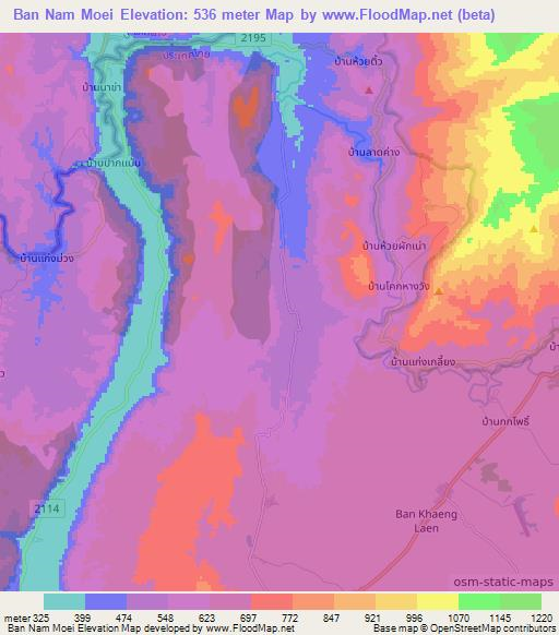 Ban Nam Moei,Thailand Elevation Map