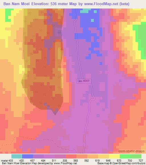 Ban Nam Moei,Thailand Elevation Map