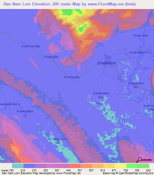 Ban Nam Lom,Thailand Elevation Map