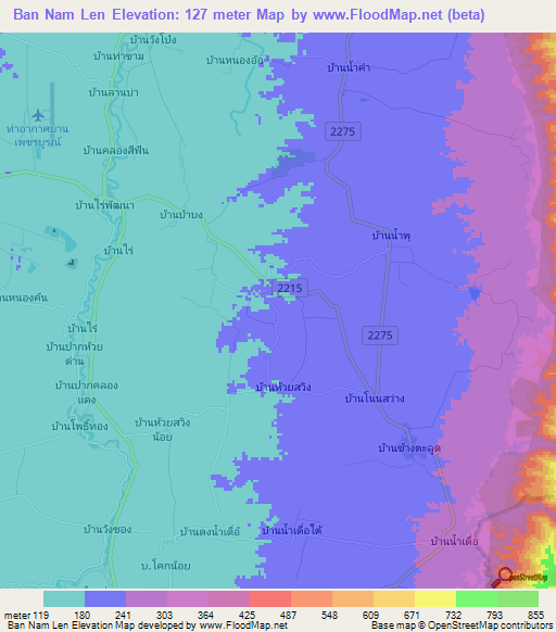 Ban Nam Len,Thailand Elevation Map