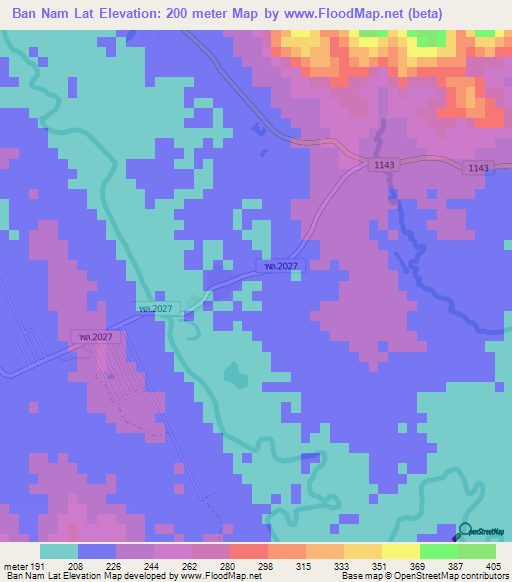 Ban Nam Lat,Thailand Elevation Map