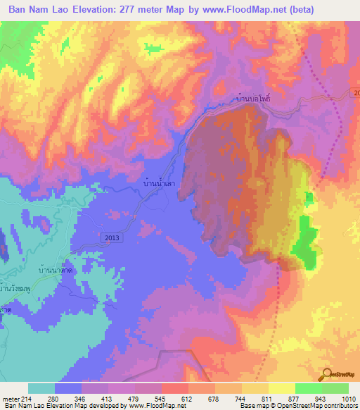 Ban Nam Lao,Thailand Elevation Map
