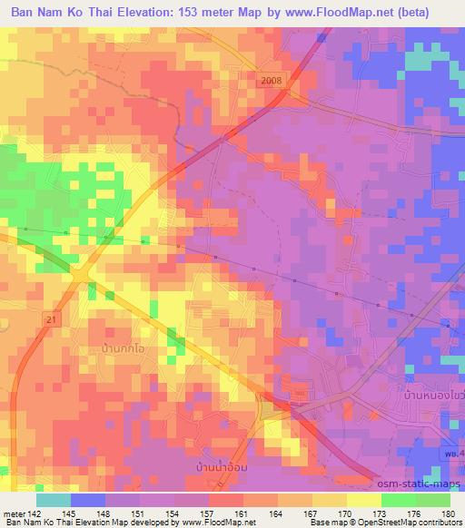 Ban Nam Ko Thai,Thailand Elevation Map