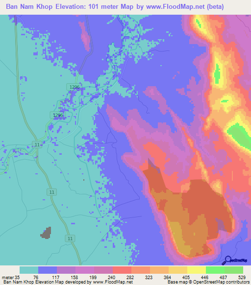 Ban Nam Khop,Thailand Elevation Map