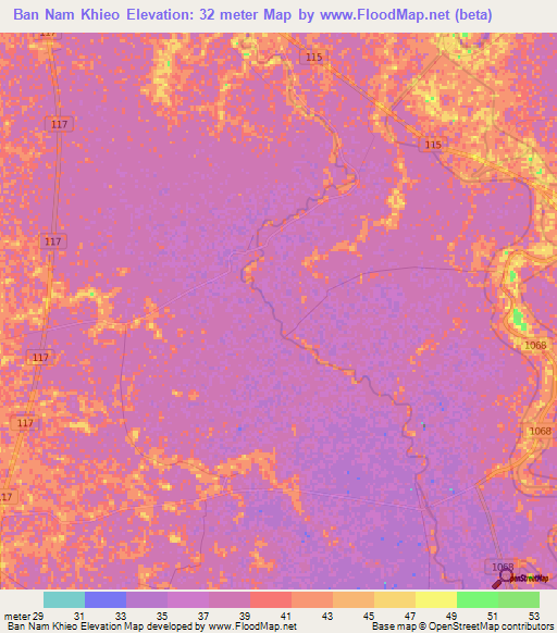 Ban Nam Khieo,Thailand Elevation Map