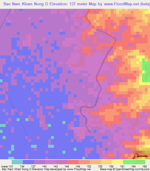 Ban Nam Kham Nong O,Thailand Elevation Map