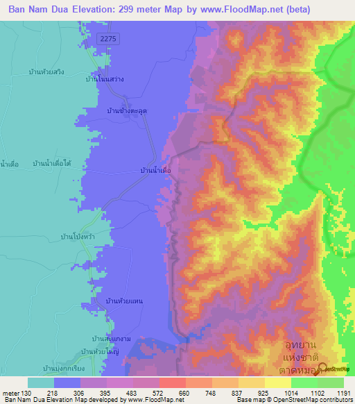 Ban Nam Dua,Thailand Elevation Map