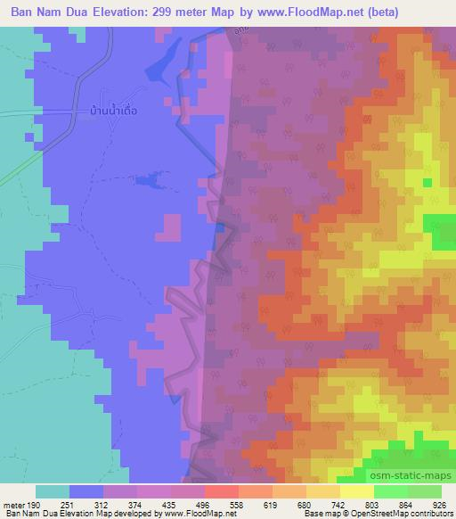 Ban Nam Dua,Thailand Elevation Map