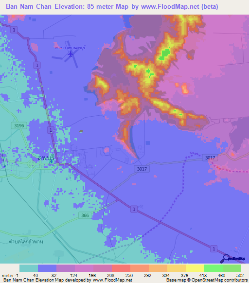 Ban Nam Chan,Thailand Elevation Map