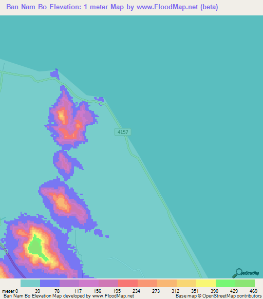 Ban Nam Bo,Thailand Elevation Map