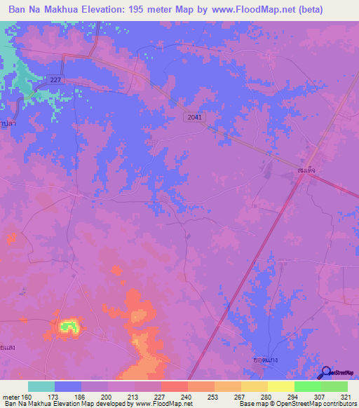 Ban Na Makhua,Thailand Elevation Map