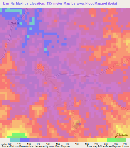 Ban Na Makhua,Thailand Elevation Map