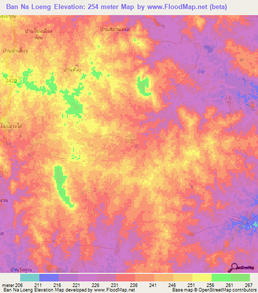 Ban Na Loeng,Thailand Elevation Map
