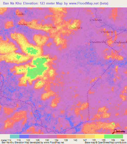 Ban Na Khu,Thailand Elevation Map