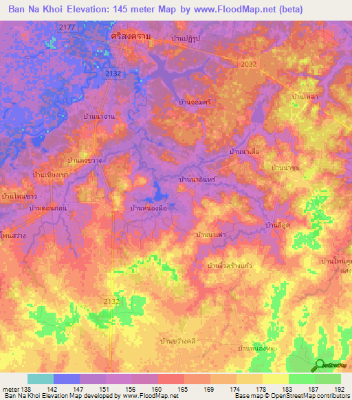 Ban Na Khoi,Thailand Elevation Map