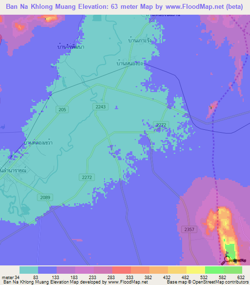 Ban Na Khlong Muang,Thailand Elevation Map