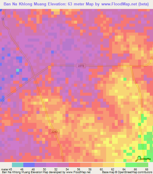 Ban Na Khlong Muang,Thailand Elevation Map