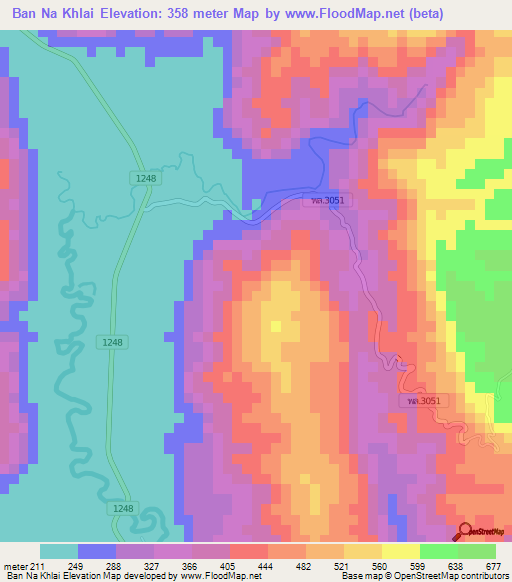 Ban Na Khlai,Thailand Elevation Map