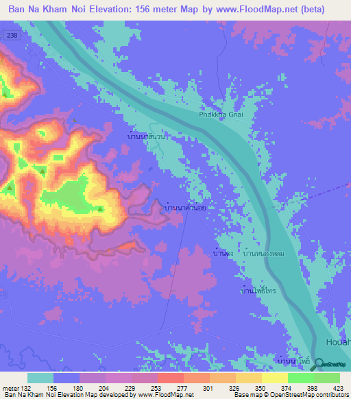 Ban Na Kham Noi,Thailand Elevation Map