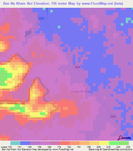Ban Na Kham Noi,Thailand Elevation Map