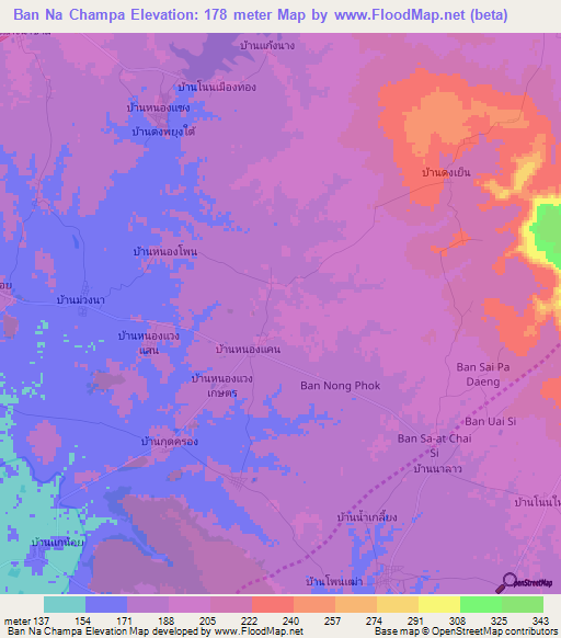 Ban Na Champa,Thailand Elevation Map