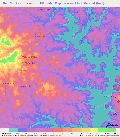 Ban Na Bong,Thailand Elevation Map