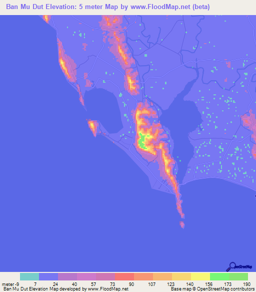 Ban Mu Dut,Thailand Elevation Map