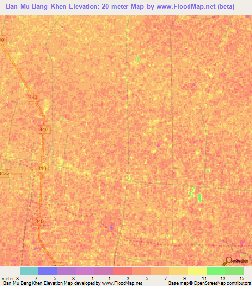 Ban Mu Bang Khen,Thailand Elevation Map