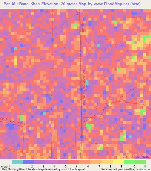 Ban Mu Bang Khen,Thailand Elevation Map