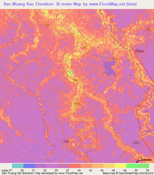 Ban Muang Kao,Thailand Elevation Map