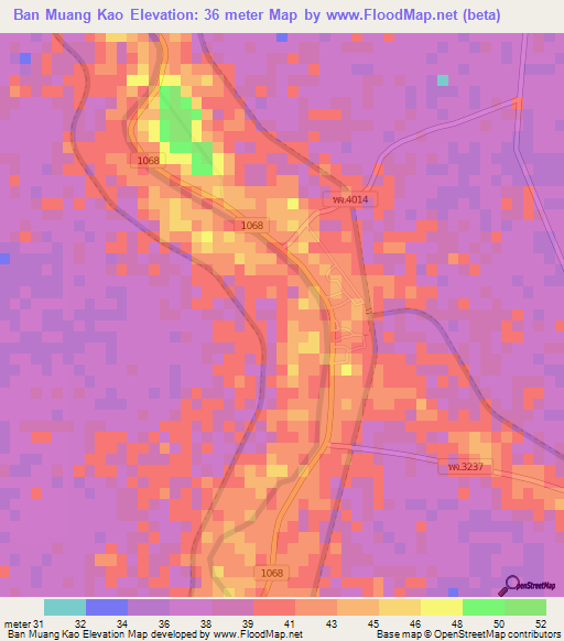 Ban Muang Kao,Thailand Elevation Map