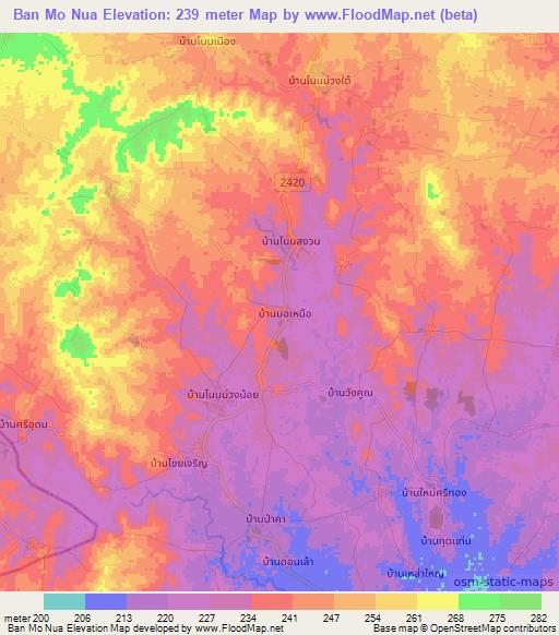 Ban Mo Nua,Thailand Elevation Map