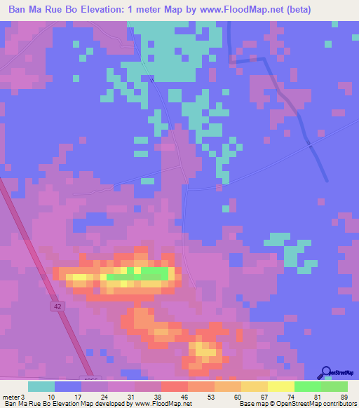 Ban Ma Rue Bo,Thailand Elevation Map