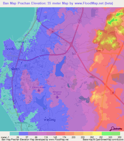 Ban Map Prachan,Thailand Elevation Map