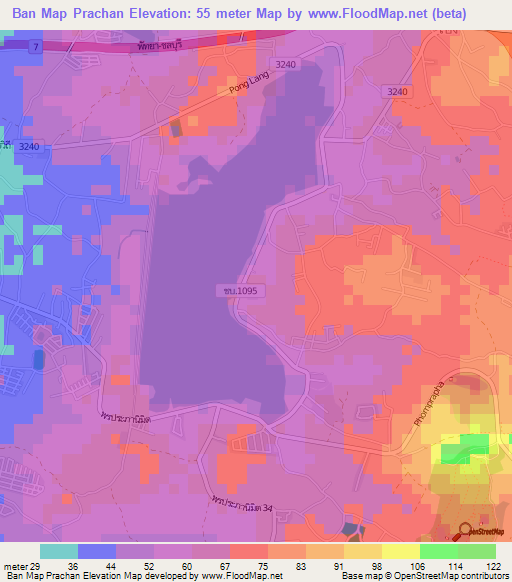 Ban Map Prachan,Thailand Elevation Map