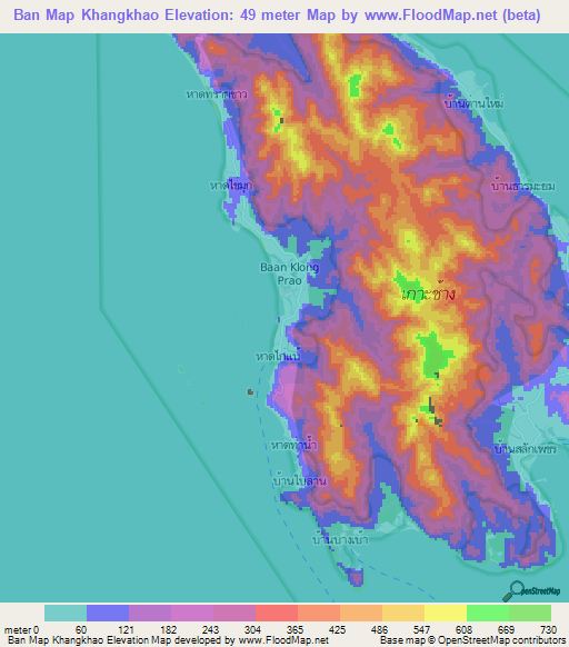 Ban Map Khangkhao,Thailand Elevation Map
