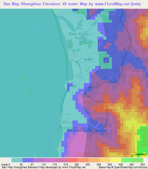 Ban Map Khangkhao,Thailand Elevation Map
