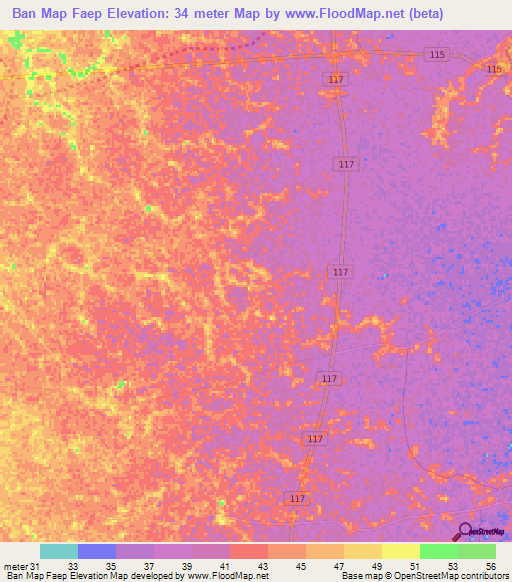 Ban Map Faep,Thailand Elevation Map