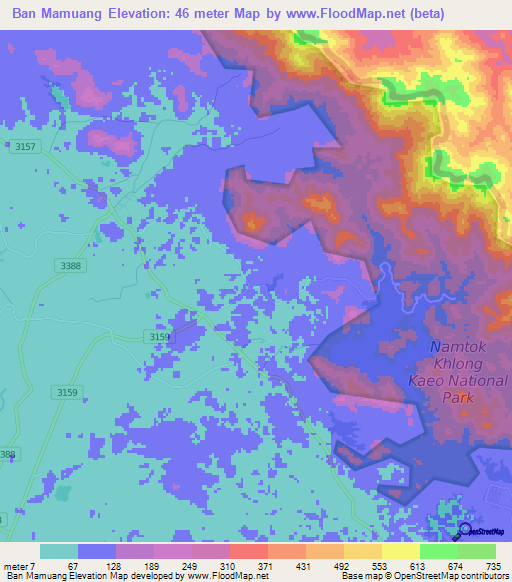 Ban Mamuang,Thailand Elevation Map