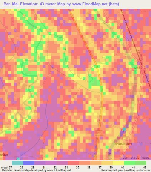 Ban Mai,Thailand Elevation Map